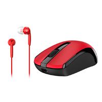 KIT MOUSE INALAMBRICO BLUE EYE GENIUS MH-8100 BATERIA RECARGABLE Y AURICULARES ALAMBRICOS ROJO