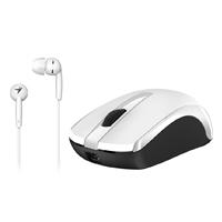 KIT MOUSE INALAMBRICO BLUE EYE GENIUS MH-8100 BATERIA RECARGABLE Y AURICULARES ALAMBRICOS BLANCO