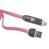 CABLE 2 EN 1 MICRO USB/TIPO LIGHTNING GHIA 1.0 MTS USB 2.1 CARGA Y TRANSFERENCIA DE DATOS CON PROTECTOR PARA ENTRADA Y SALIDA ROSA/GRIS
