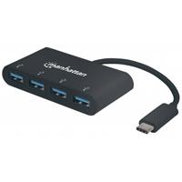 HUB USB -C (3.1) MANHATTAN 4 PUERTOS COLOR NEGRO